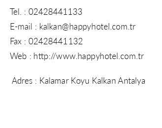 Happy Hotel Kalkan iletiim bilgileri